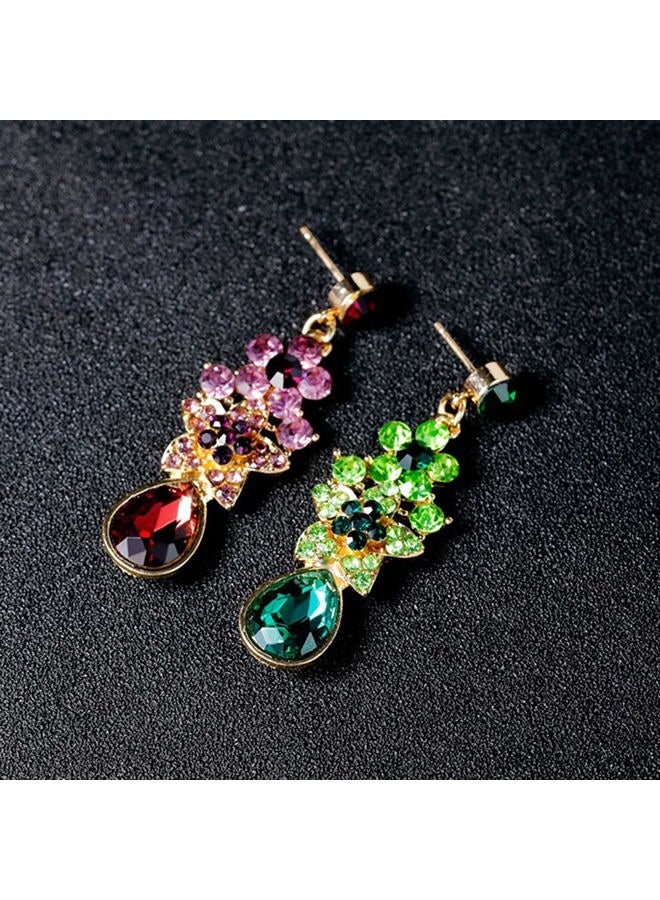 JWICOS Flowers and Stars Shape Earrings Necklace Set Red Shining Rhinestones Accessories for Women and Girls Crystal Teardrops Dangle Pendant for Bride Wedding (Red)  - Image 3