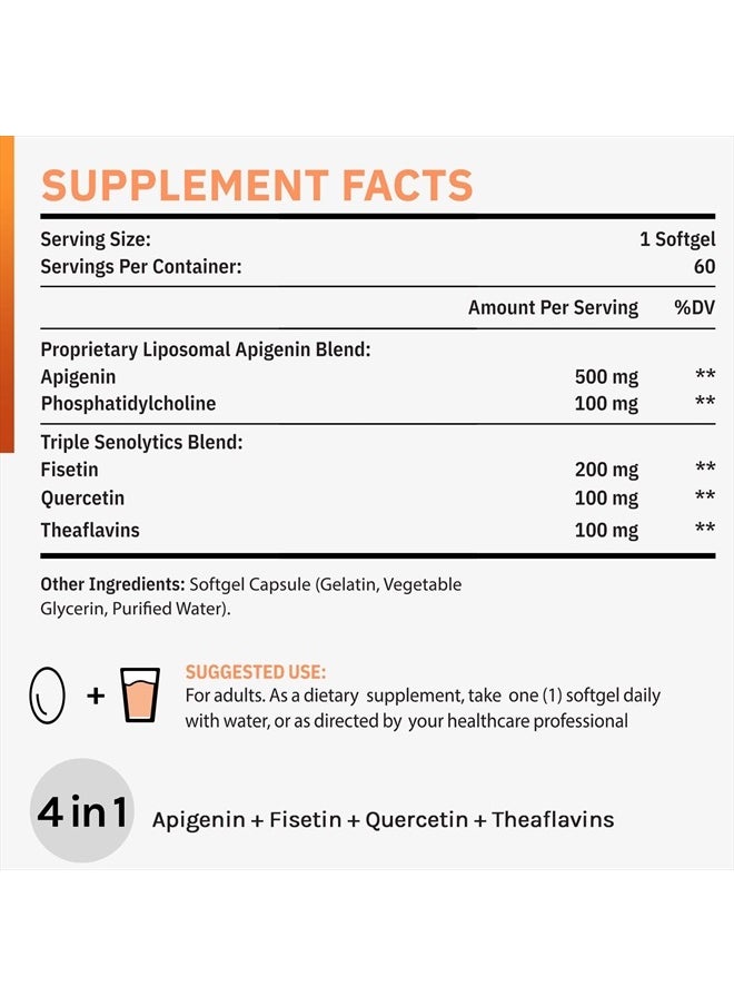 Cenffitio - Liposomal apigenin 500mg Softgels - Optimal Apigenin Supplement with Fisetin, Quercetin and Theaflavins (60 Count (Pack of 1)) - Image 1