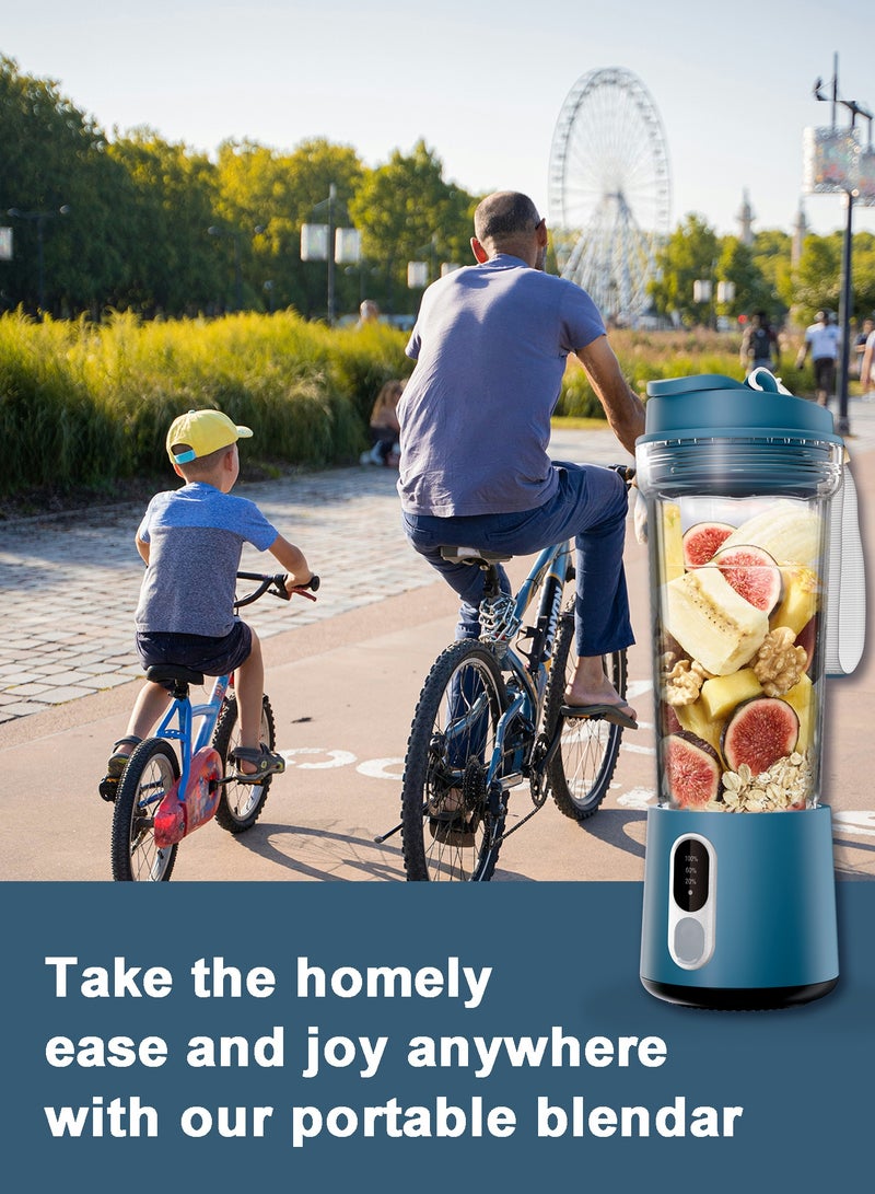 ALPNEGINE Portable Blender 2 in 1 with 500ml and 300ml Cup, Upgraded Stainless Steel Blades for Jucier, Shakes & Smoothies, 4000mAh USB Rechargeable Potable Blender for Kitchen/Gym/Outdoor (Denim Blue) - Image 3