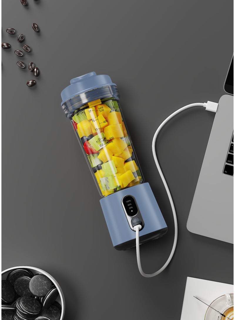 ALPNEGINE Portable Blender 2 in 1 with 500ml and 300ml Cup, Upgraded Stainless Steel Blades for Jucier, Shakes & Smoothies, 4000mAh USB Rechargeable Potable Blender for Kitchen/Gym/Outdoor (Denim Blue) - Image 2