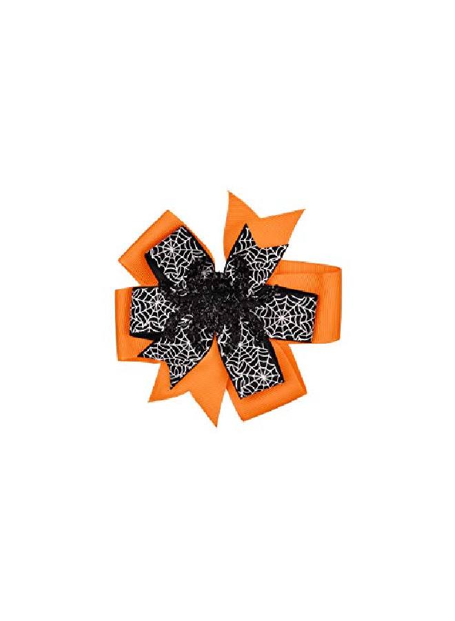 Lux Accessories Halloween Holiday Orange Black Ribbon Bows Spider Web Big Spider Hair Clip - Image 2
