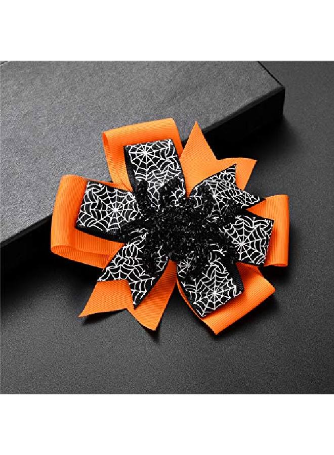 Lux Accessories Halloween Holiday Orange Black Ribbon Bows Spider Web Big Spider Hair Clip - Image 3