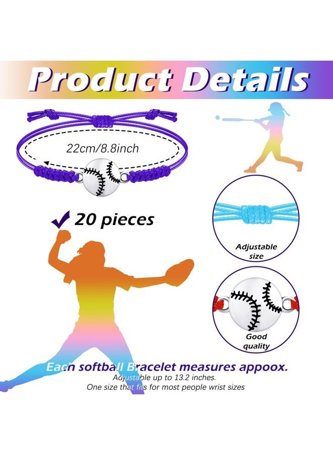 Jadive 20 Pieces Softball Bracelet Softball Gifts Softball Charm Bracelet Adjustable Sport Bracelet for Girls Teens Most Sport Players, alloy, wax rope, alloy, wax rope - Image 2