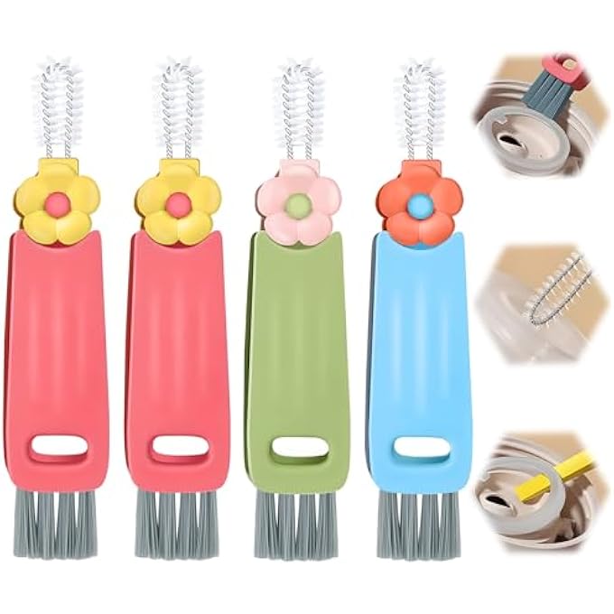 rayihni 4 Pack 3 In 1 Cup Lid Gap Cleaning Brush Set Portable Cup Lid Cleaning Brush Multifunctional Bottle Cleaning Brush Cup Lid Gap Cleaner Crevice Cleaning Brush For Bottle Gap Colors - Image 2