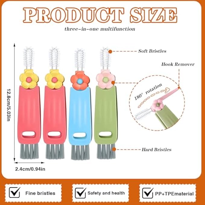 rayihni 4 Pack 3 In 1 Cup Lid Gap Cleaning Brush Set Portable Cup Lid Cleaning Brush Multifunctional Bottle Cleaning Brush Cup Lid Gap Cleaner Crevice Cleaning Brush For Bottle Gap Colors - Image 3