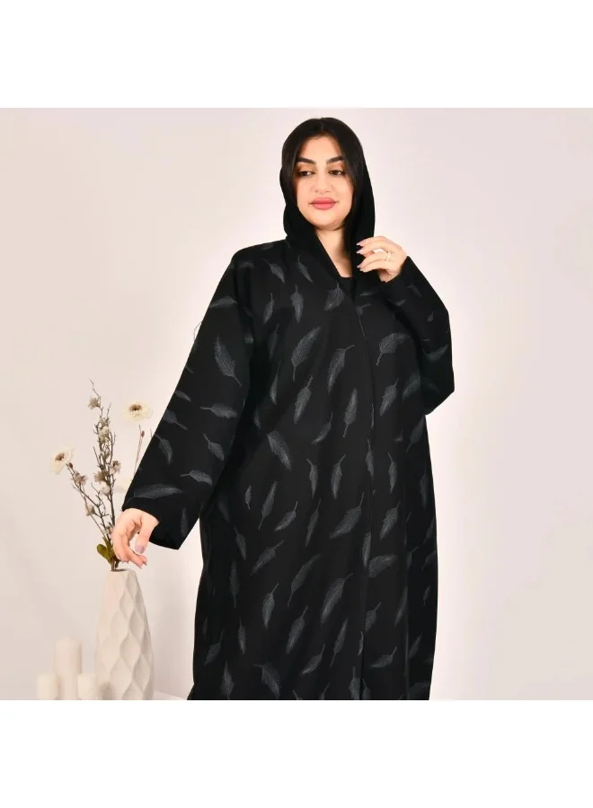 lamha abaya Black wrap abaya with printed fabric