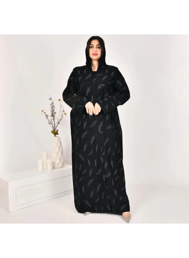 lamha abaya Black wrap abaya with printed fabric