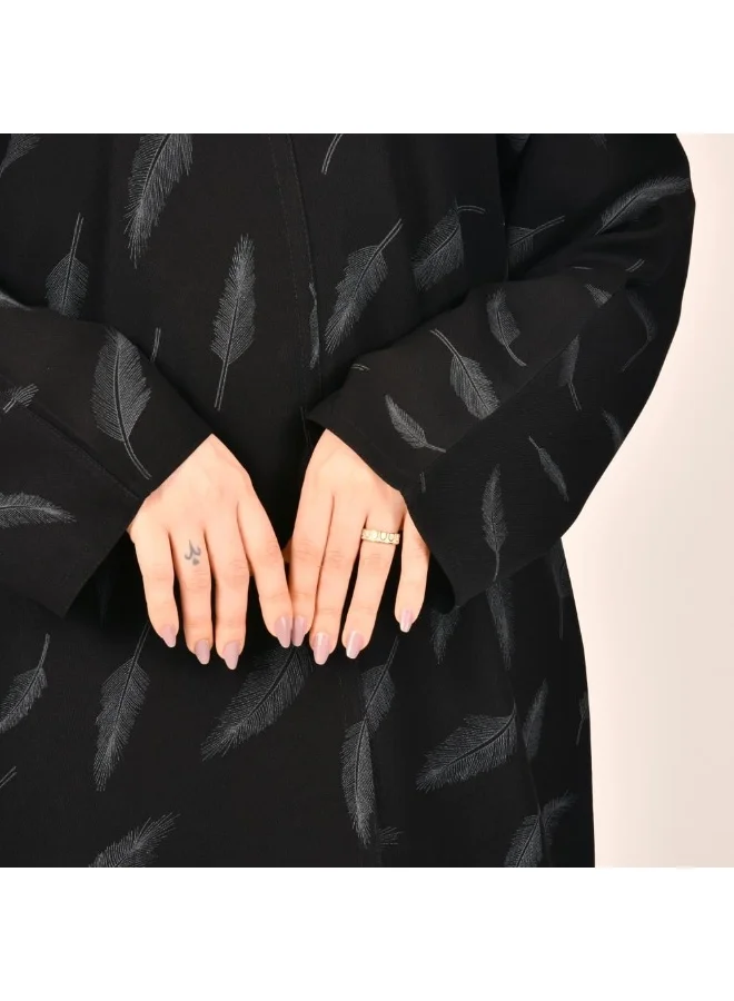 lamha abaya Black wrap abaya with printed fabric