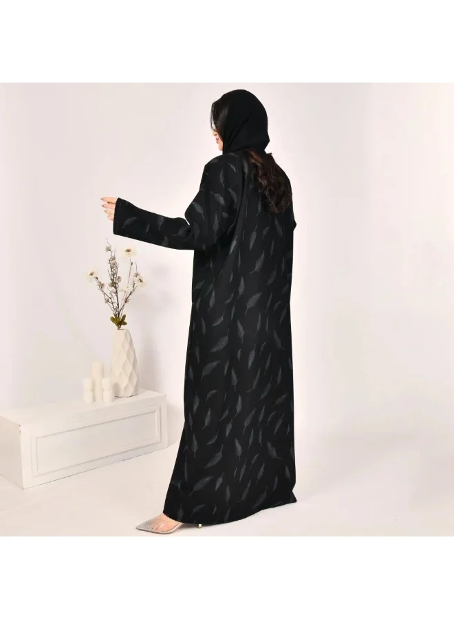 lamha abaya Black wrap abaya with printed fabric