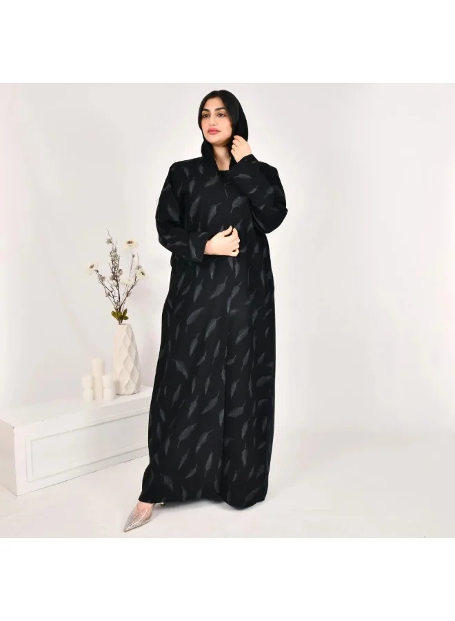 lamha abaya Black wrap abaya with printed fabric