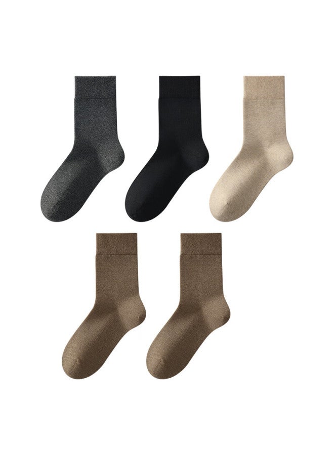 Joae 100% Cotton 5 Pairs Men's Antibacterial Odor-resistant Breathable Sweat-absorbing Mid-calf Business Socks