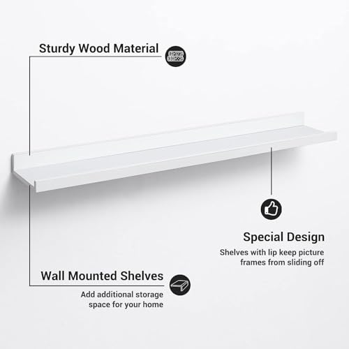 Streem Sheesham Wood Floating Shelves, Wall Shelves Set of 3, Picture Shelf Photo Ledge Shelves for Bathroom Kitchen and Bedroom,Livingroom & Office (35 inch, White) - Image 4