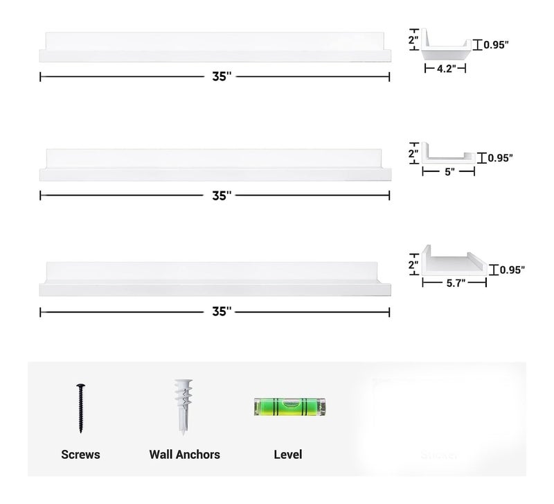 Streem Sheesham Wood Floating Shelves, Wall Shelves Set of 3, Picture Shelf Photo Ledge Shelves for Bathroom Kitchen and Bedroom,Livingroom & Office (35 inch, White) - Image 3