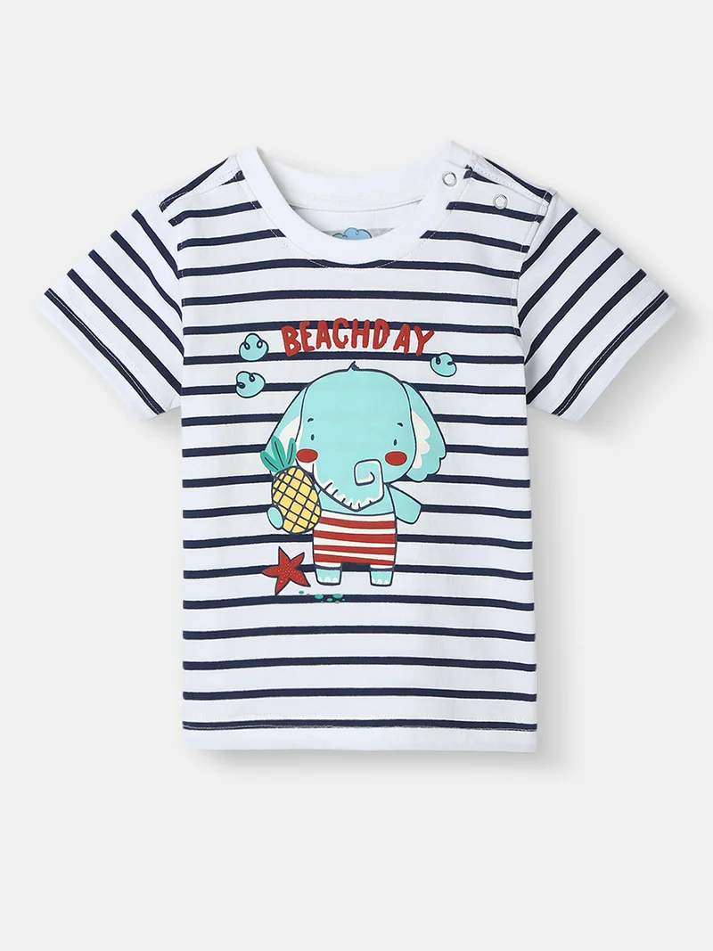 Nautinati  Nautinati Boys’ Striped Cotton T-shirt and Shorts | Cotton | Age 3 - 24 Months  | Best Price UAE