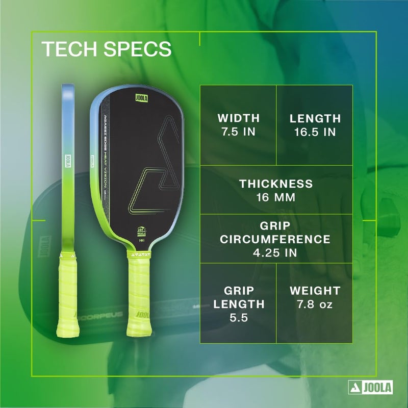 JOOLA Agassi Heat Vision 16mm Pickleball Paddle - New Shape w/Extended Sweet Spot - Textured Carbon Fiber Surface for Spin - SK Film for Less Vibration - USAP Approved - NFC Chip Enabled - Image 2