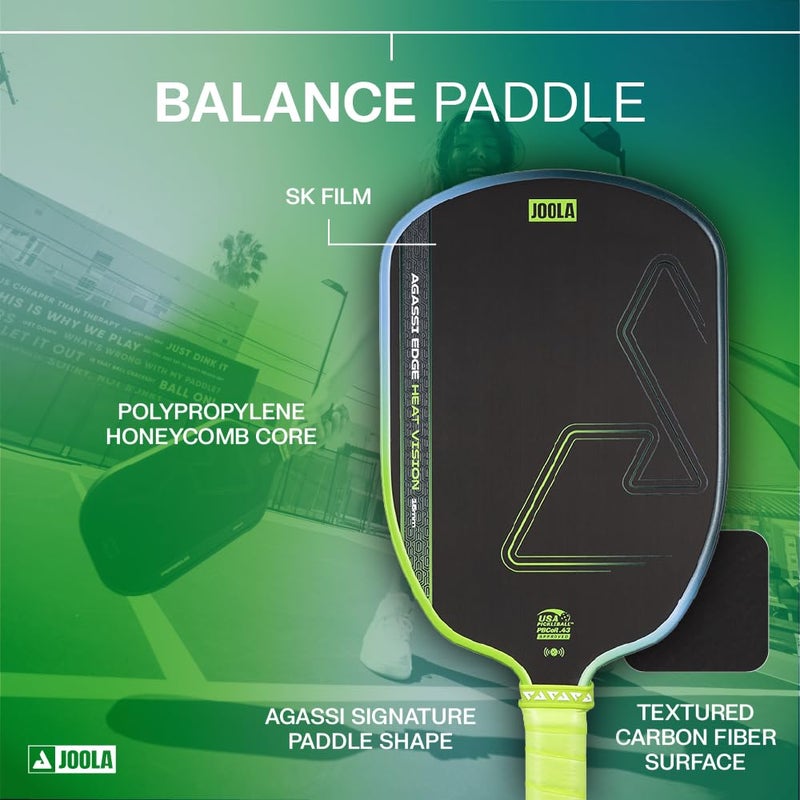 JOOLA Agassi Heat Vision 16mm Pickleball Paddle - New Shape w/Extended Sweet Spot - Textured Carbon Fiber Surface for Spin - SK Film for Less Vibration - USAP Approved - NFC Chip Enabled - Image 3