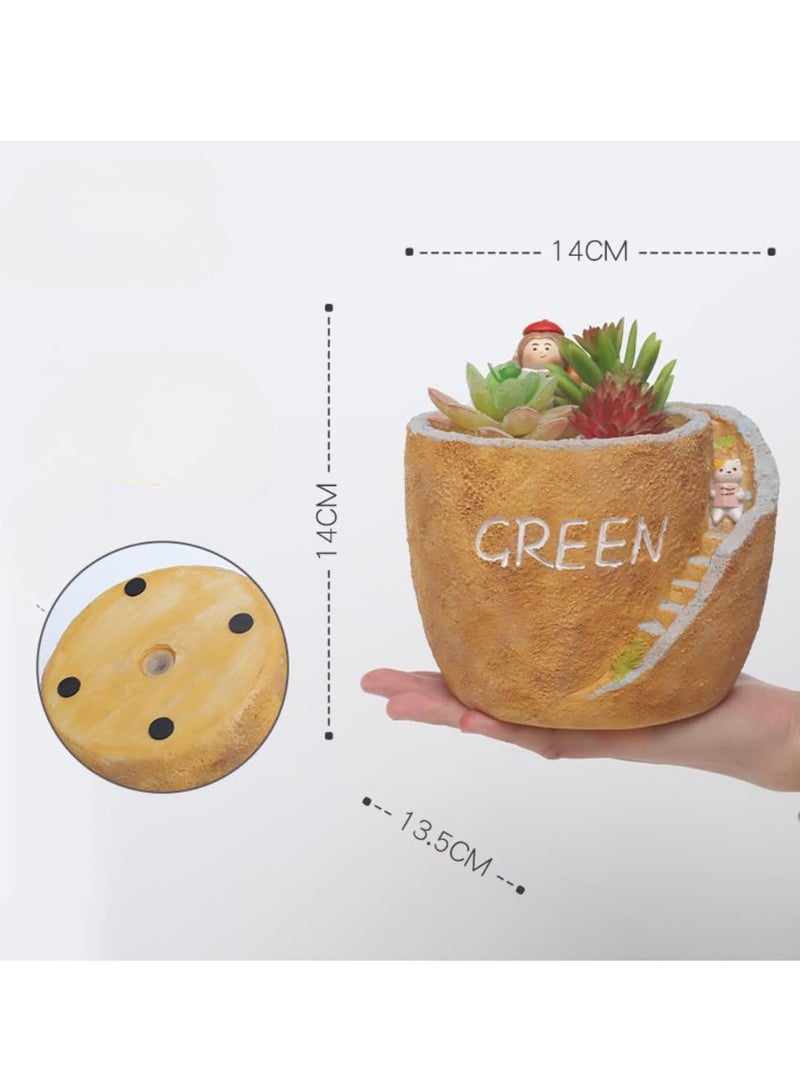 Generic Creative Pastoral Style Resin Succulent Plant Pot, Flower Pot/Plant Pot, Suitable For Herbs, Succulents, Cactus Pen Holder, Suitable For Diy Micro Landscape Home Decoration (Camping)  - Image 2