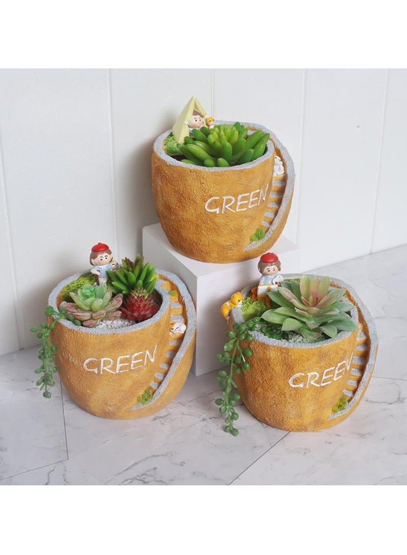 Generic Creative Pastoral Style Resin Succulent Plant Pot, Flower Pot/Plant Pot, Suitable For Herbs, Succulents, Cactus Pen Holder, Suitable For Diy Micro Landscape Home Decoration (Camping)  - Image 4