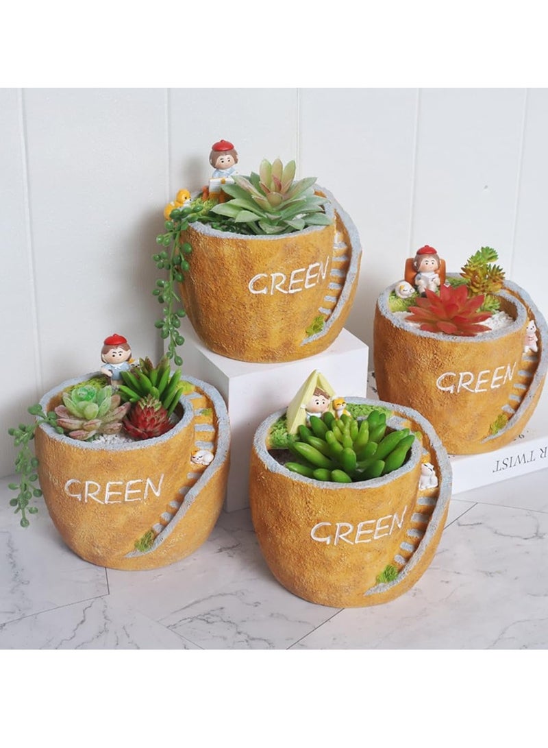 Generic Creative Pastoral Style Resin Succulent Plant Pot, Flower Pot/Plant Pot, Suitable For Herbs, Succulents, Cactus Pen Holder, Suitable For Diy Micro Landscape Home Decoration (Camping)  - Image 5