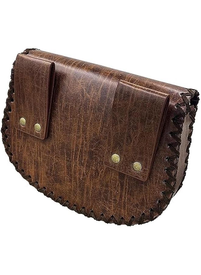 Viking Embossed Belt Bag, Vintage Medieval Faux Leather Side Pack, Middle Ages Portable Belt Pouch For LARP Ren Faire (Brown B)  - Image 3