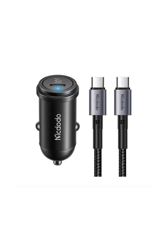 مكدودو CC-7493 - شاحن سيارة سريع PD30W - مع كابل USB-C إلى USB-C - أسود - Image 1