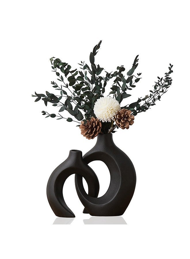 Captaintech Black Ceramic Vase Home Decor,Crossed Flower Vases Set of 2 Modern Vase for Living Room Shelf Office Decor Centerpiece Table Decorations Decorative Vases for Flowers Wedding Gifts - Image 1