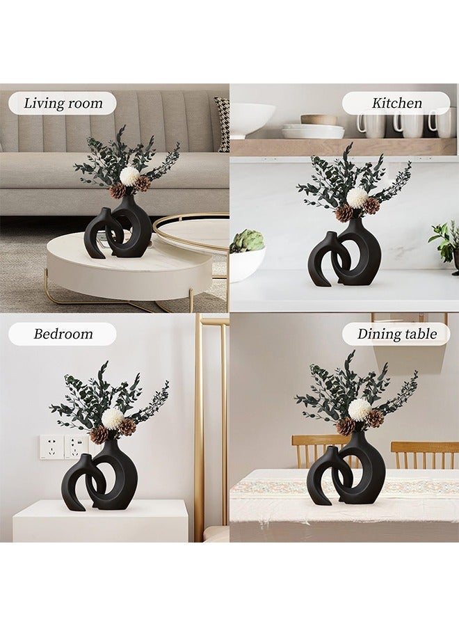 Captaintech Black Ceramic Vase Home Decor,Crossed Flower Vases Set of 2 Modern Vase for Living Room Shelf Office Decor Centerpiece Table Decorations Decorative Vases for Flowers Wedding Gifts - Image 3
