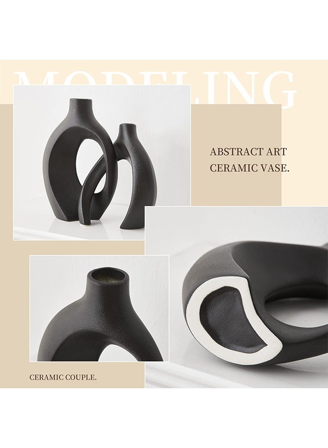 Captaintech Black Ceramic Vase Home Decor,Crossed Flower Vases Set of 2 Modern Vase for Living Room Shelf Office Decor Centerpiece Table Decorations Decorative Vases for Flowers Wedding Gifts - Image 5