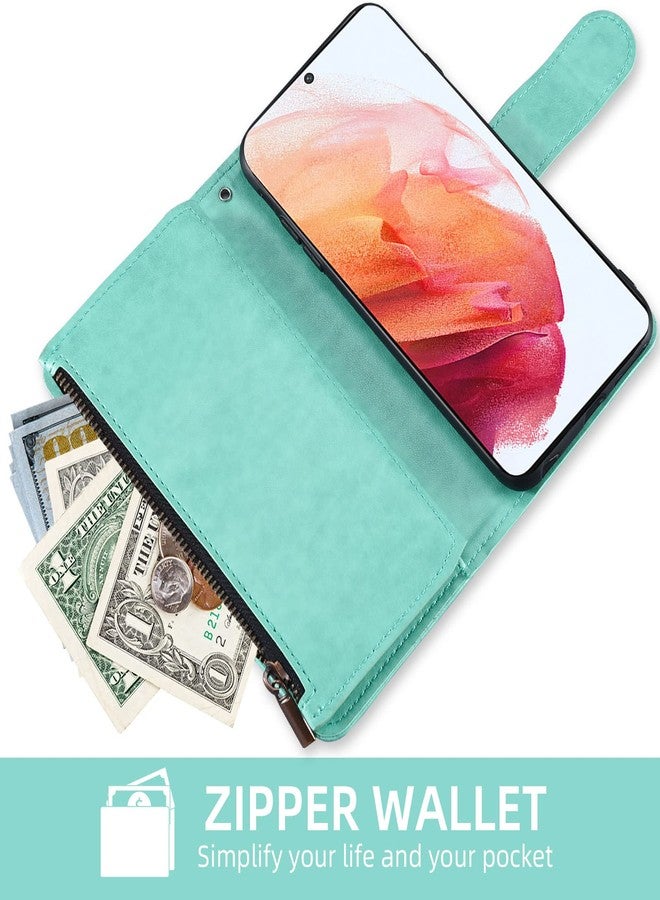 أسو ويش جراب محفظة متوافق مع سامسونج جالاكسي S21 5G بشاشة 6.2 بوصة من أسويش، مع واقي شاشة من الزجاج المقوى، وحامل بطاقات قابل للطي، وغطاء هاتف، وحامل ملحقات للهواتف المحمولة، مناسب للرجال والنساء، باللون الأخضر. - Image 4