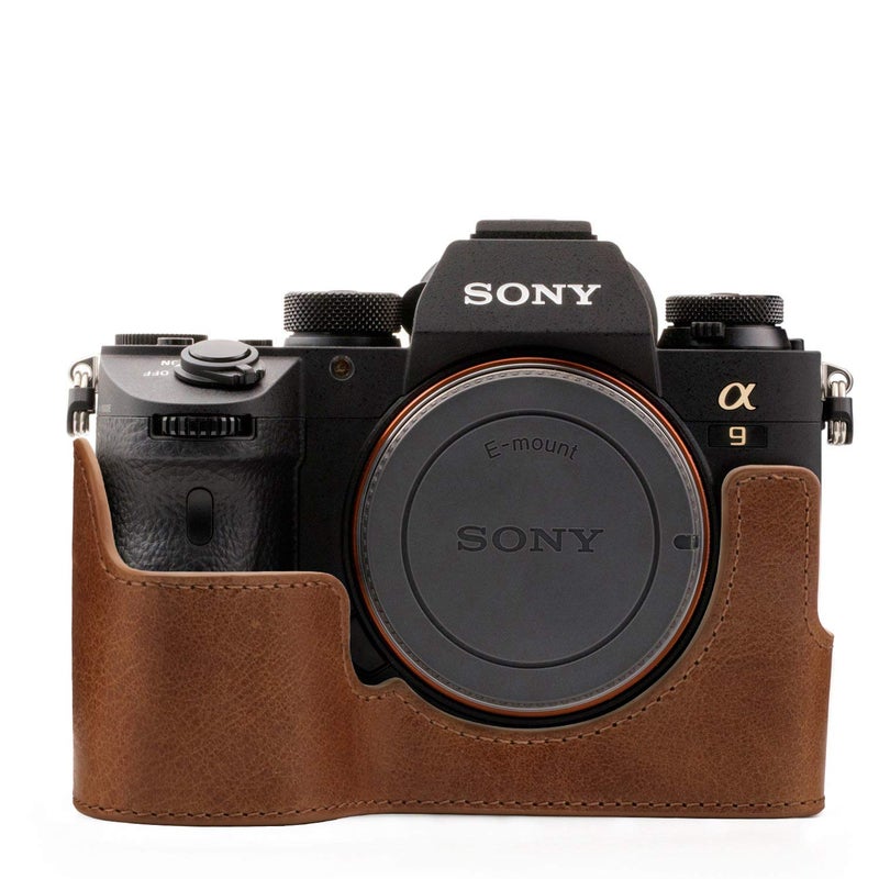 MegaGear MG1244 Sony Alpha A7RIII, A9, A7III Ever Ready Genuine Leather Camera Half Case and Strap - Brown - Image 3