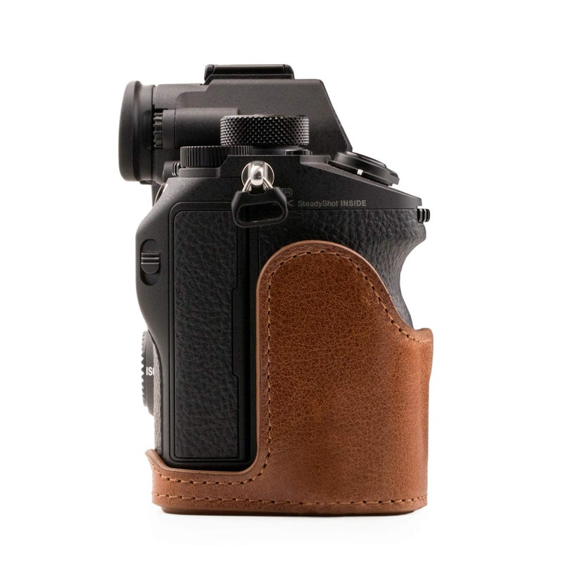 MegaGear MG1244 Sony Alpha A7RIII, A9, A7III Ever Ready Genuine Leather Camera Half Case and Strap - Brown - Image 4