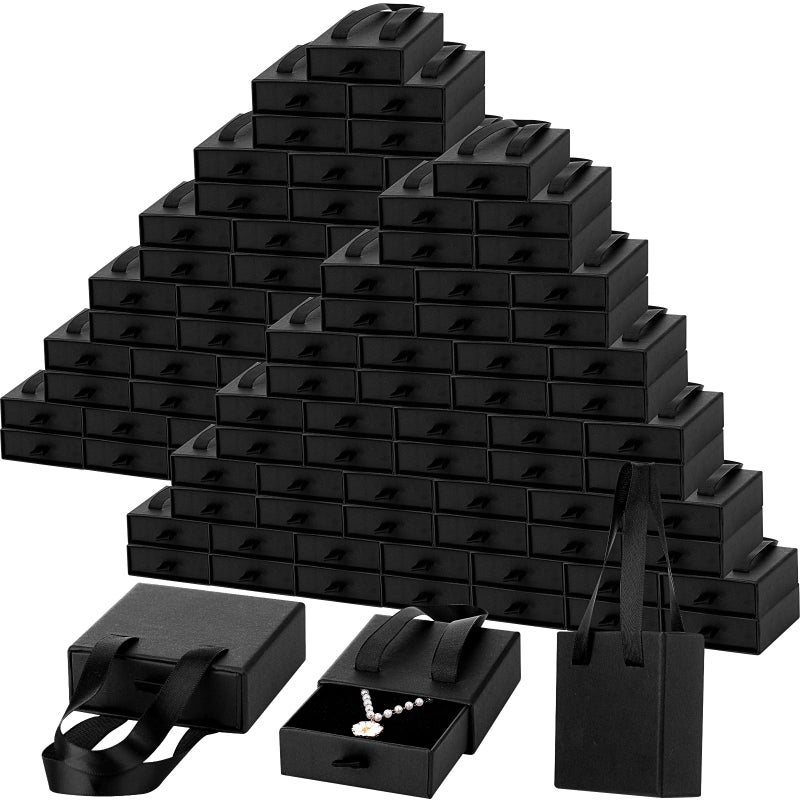 صناديق هدايا المجوهرات كينينغ 50 عبوة بالجملة 31x31x12 بوصة صناديق مجوهرات كرتونية سوداء للأقراط والأساور والقلائد تصميم سحب صندوق صغير للخواتم للبيع والعرض