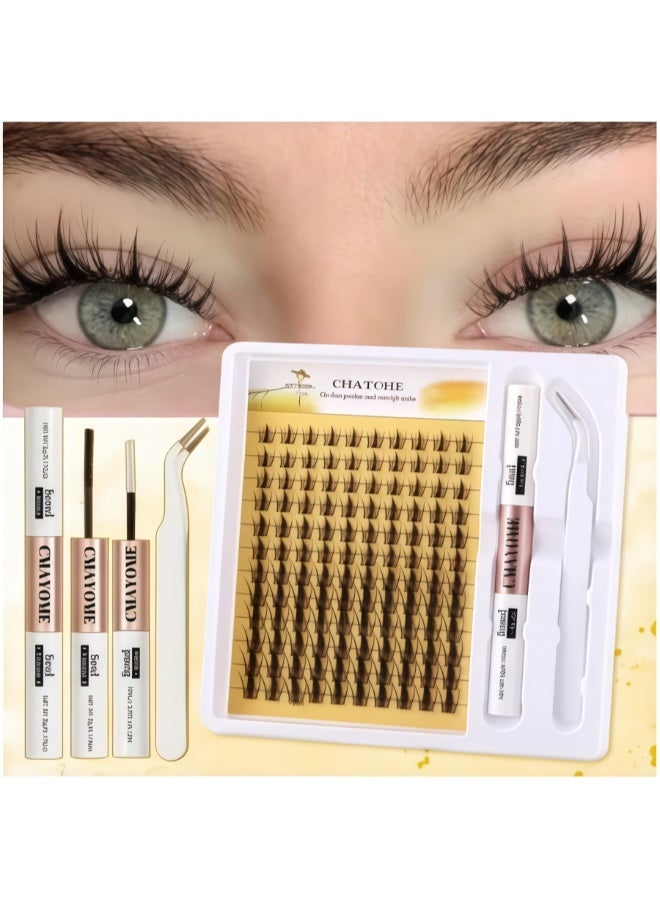 CMAYOME Cluster Lash Extension Kit 120Pcs Individual DIY Eyelash Clusters 8-16mm Mixed Length Lash Bond & Seal Glue Tweezers At Home Self Application Volume Wispy False Eyelashes Set For Beginners - Image 2