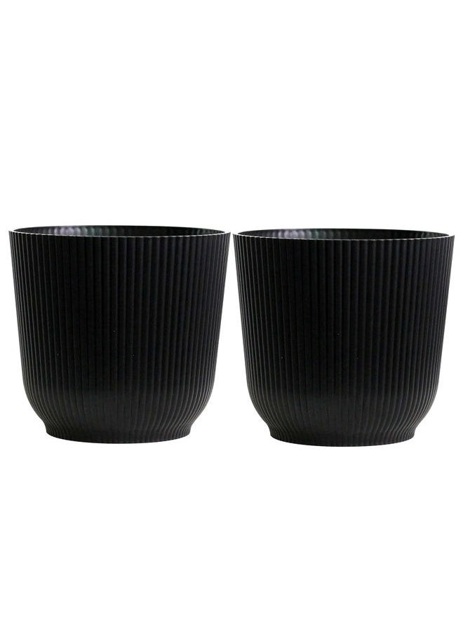 Olly & Rose - Oxford Plant Pot Planter Plastic - Pack of 2 - Indoor and Outdoor Flower Pots for Garden and Home - Toughened Resin Plant Pots (Black, 18cm) - Image 1