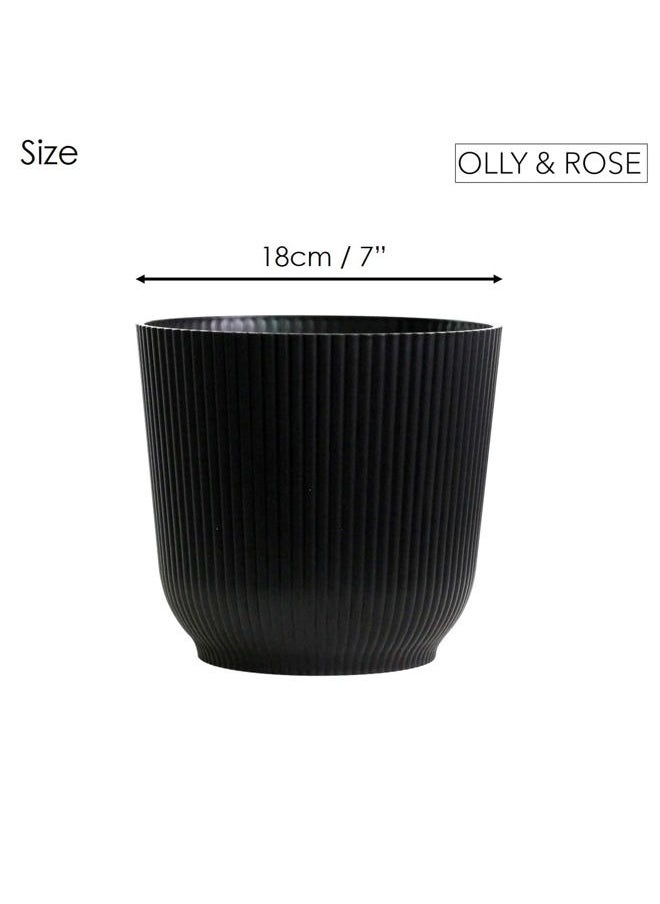 Olly & Rose - Oxford Plant Pot Planter Plastic - Pack of 2 - Indoor and Outdoor Flower Pots for Garden and Home - Toughened Resin Plant Pots (Black, 18cm) - Image 1