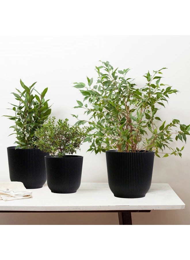 Olly & Rose - Oxford Plant Pot Planter Plastic - Pack of 2 - Indoor and Outdoor Flower Pots for Garden and Home - Toughened Resin Plant Pots (Black, 18cm) - Image 1
