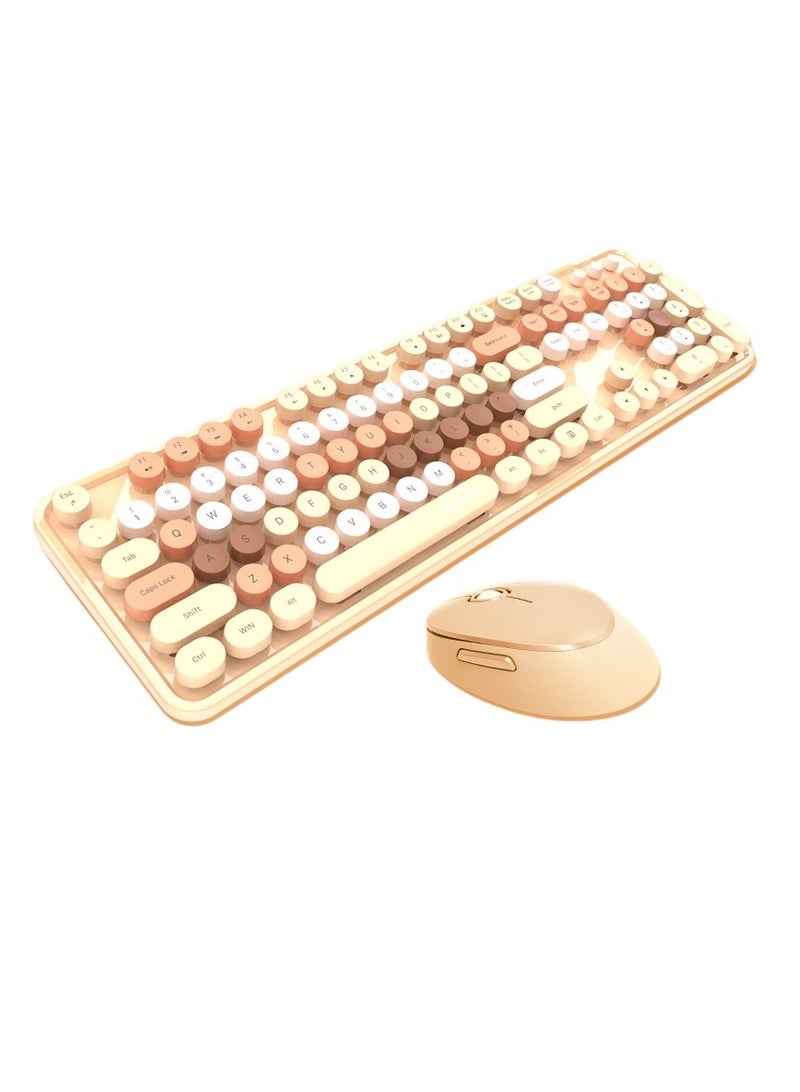 موفيفي مجموعة لوحة مفاتيح وماوس لاسلكية كاملة الحجم 2.4 جيجاهرتز، لوحة مفاتيح وماوس لاسلكية ملونة للكمبيوتر، لوحة مفاتيح صامتة خفيفة الوزن وقابلة للحمل مع ماوس، (لون شاي الحليب مختلط) - Image 1