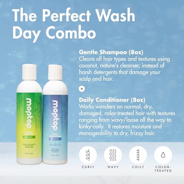 MopTop Sulfate Free Shampoo and Conditioner – Curly Hair Natural Shampoo and Conditioner Helps Restore Dry Damaged Hair & Reduce Frizz, Paraben Free Natural Hair Products for All Hair Types (2pk) - Image 2