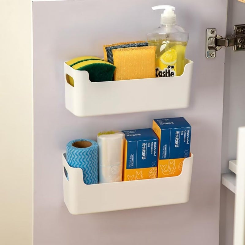 IGUOCY 2 Pcs Kitchen Cabinet Door OrganizerAdhesive Mount Inside Cabinet Door StorageUnder Sink Door Storage Shelf for KitchenBathroomOfficeGarageCraft RoomWhite - Image 2