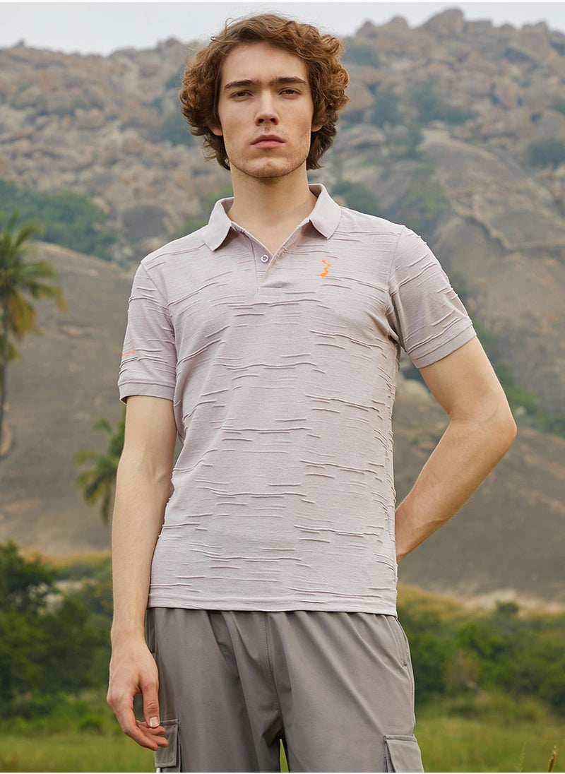 Campus Sutra Men's Nude Purple Solid Creased Polo T-Shirt  - Image 2