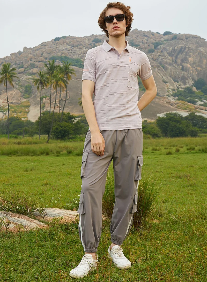 Campus Sutra Men's Nude Purple Solid Creased Polo T-Shirt