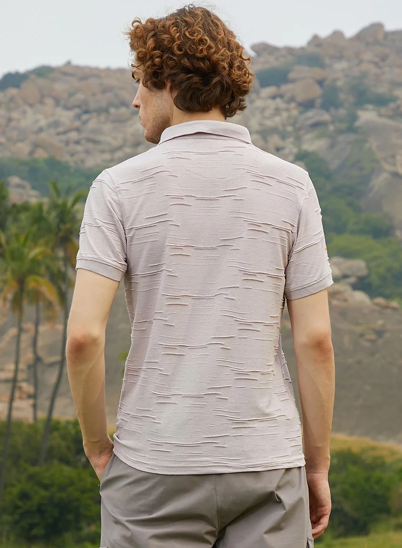 Campus Sutra Men's Nude Purple Solid Creased Polo T-Shirt
