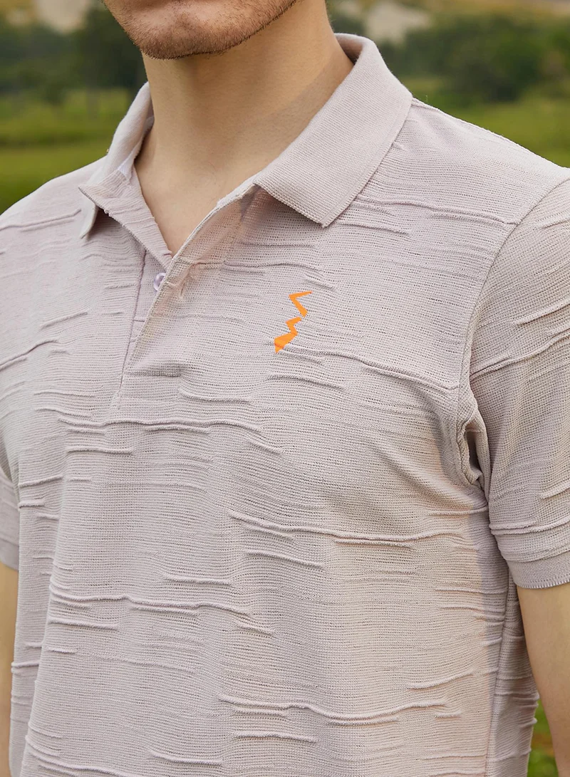 Campus Sutra Men's Nude Purple Solid Creased Polo T-Shirt