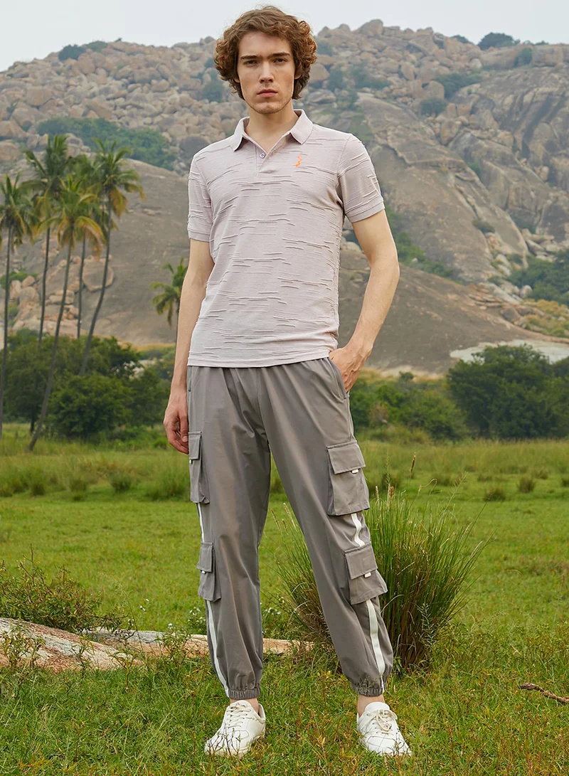 Campus Sutra Men's Nude Purple Solid Creased Polo T-Shirt
