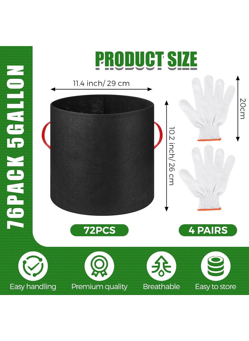 Nuenen 72 Pack 5 Gallon Plant Grow Bags Fabric Pots Bulk Aeration Heavy Duty Nonwoven Fabric Plant Pots with Handles Thick Vegetable Grow Nursery Buckets for Gardening Plants Flowers Fruits Vegetables Potato  - Image 2