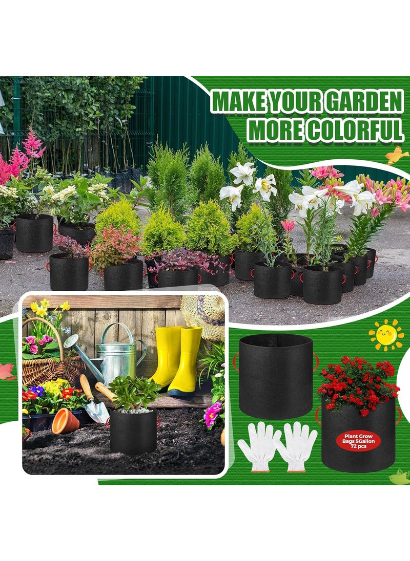 Nuenen 72 Pack 5 Gallon Plant Grow Bags Fabric Pots Bulk Aeration Heavy Duty Nonwoven Fabric Plant Pots with Handles Thick Vegetable Grow Nursery Buckets for Gardening Plants Flowers Fruits Vegetables Potato  - Image 3