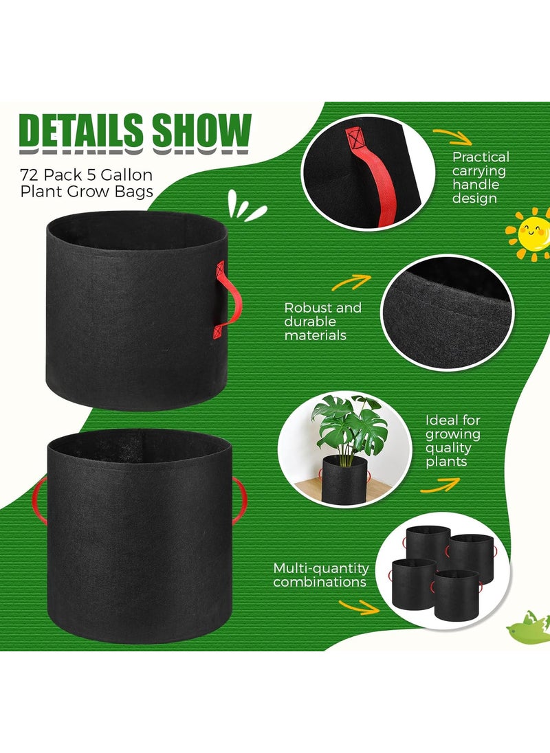 Nuenen 72 Pack 5 Gallon Plant Grow Bags Fabric Pots Bulk Aeration Heavy Duty Nonwoven Fabric Plant Pots with Handles Thick Vegetable Grow Nursery Buckets for Gardening Plants Flowers Fruits Vegetables Potato  - Image 4