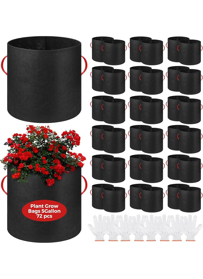 Nuenen 72 Pack 5 Gallon Plant Grow Bags Fabric Pots Bulk Aeration Heavy Duty Nonwoven Fabric Plant Pots with Handles Thick Vegetable Grow Nursery Buckets for Gardening Plants Flowers Fruits Vegetables Potato  - Image 1