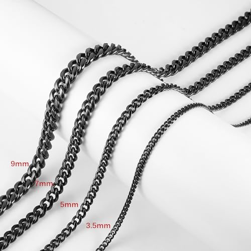 HZMAN 5mm Cuban Chain for Men Stainless Steel Men's Black Chain Diamond Cut Hip Hop Link Chains Necklace 16-30 Inch (16in) - Image 4