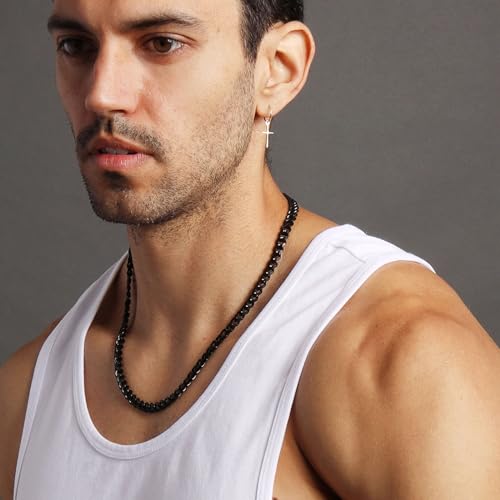 HZMAN 5mm Cuban Chain for Men Stainless Steel Men's Black Chain Diamond Cut Hip Hop Link Chains Necklace 16-30 Inch (16in) - Image 3